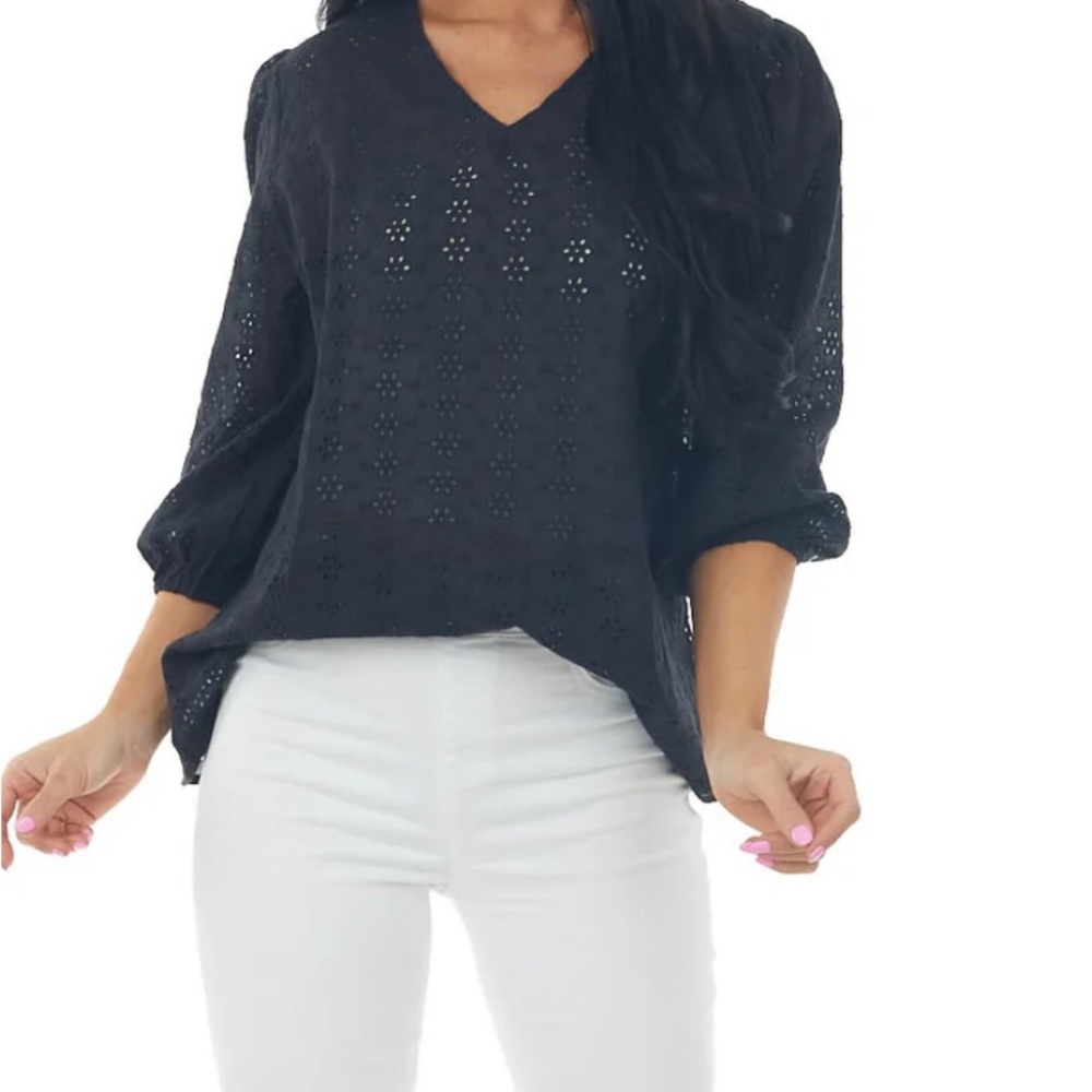 Women’s black eyelet lace blouse